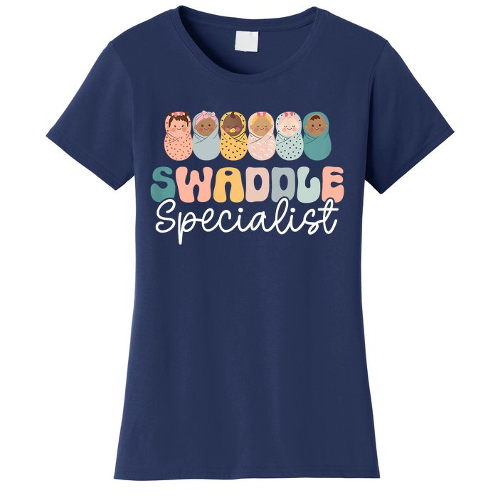 Women Swaddle Specialist Funny NICU Nurse Saying Groovy Mom Baby Women's T-Shirt