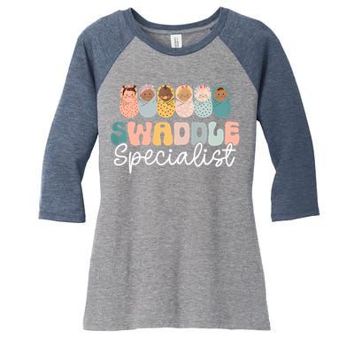 Women Swaddle Specialist Funny NICU Nurse Saying Groovy Mom Baby Women's Tri-Blend 3/4-Sleeve Raglan Shirt