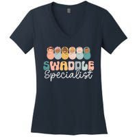 Women Swaddle Specialist Funny NICU Nurse Saying Groovy Mom Baby Women's V-Neck T-Shirt