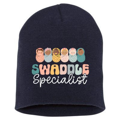 Women Swaddle Specialist Funny NICU Nurse Saying Groovy Mom Baby Short Acrylic Beanie