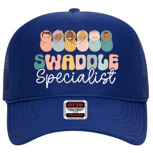 Women Swaddle Specialist Funny NICU Nurse Saying Groovy Mom Baby High Crown Mesh Back Trucker Hat