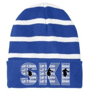 Winter Sports Ski Funny Gift For Mom Dad Striped Beanie with Solid Band