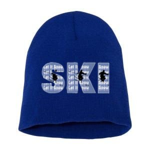 Winter Sports Ski Funny Gift For Mom Dad Short Acrylic Beanie