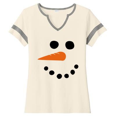 Winter Snowman Snow Face Ladies Halftime Notch Neck Tee