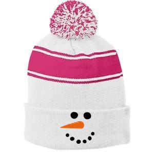 Winter Snowman Snow Face Stripe Pom Pom Beanie