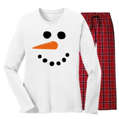 Winter Snowman Snow Face Women's Long Sleeve Flannel Pajama Set 