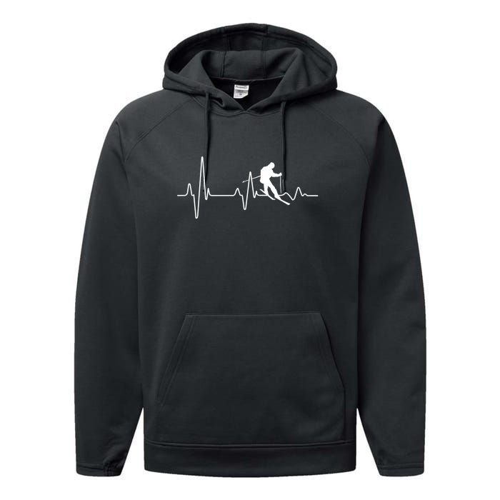 Womens Ski Skier Gifts & Heartbeat For Skiing Bum Performance Fleece Hoodie