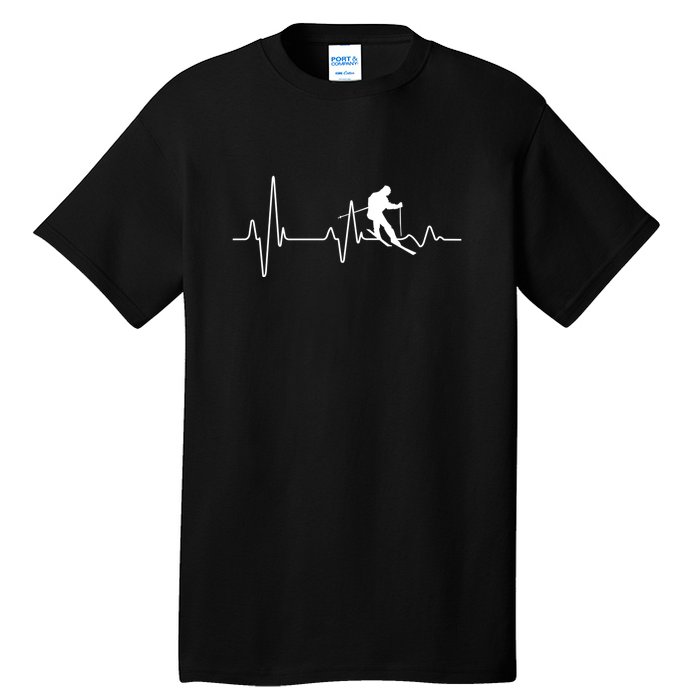 Womens Ski Skier Gifts & Heartbeat For Skiing Bum Tall T-Shirt