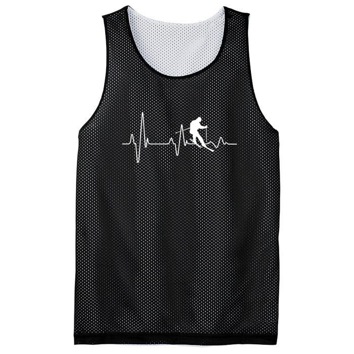 Womens Ski Skier Gifts & Heartbeat For Skiing Bum Mesh Reversible Basketball Jersey Tank