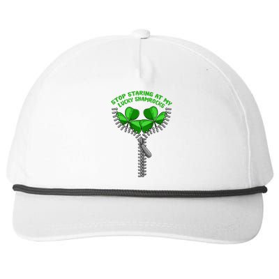 Wo Stop Staring Shamrock St Patricks Day Clover Pun Humor Snapback Five-Panel Rope Hat