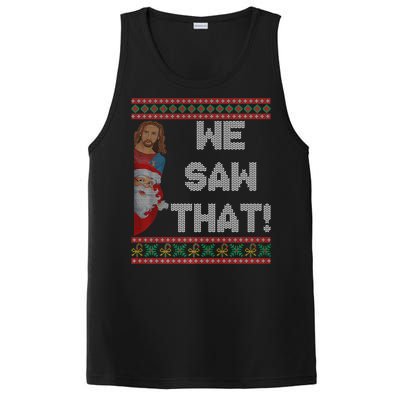 We Saw That Jesus And Santa Christian Ugly Christmas Sweater PosiCharge Competitor Tank