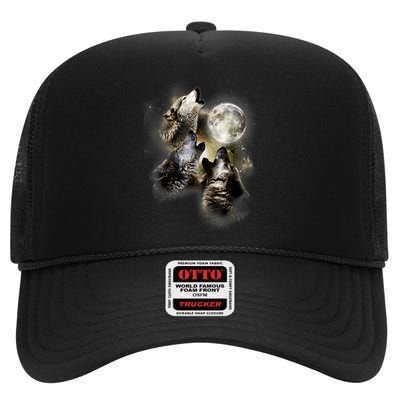 Wolf Shirt Three Wolves Moon Wolf Moon High Crown Mesh Back Trucker Hat