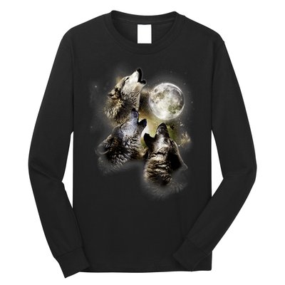 Wolf Shirt Three Wolves Moon Wolf Moon Long Sleeve Shirt