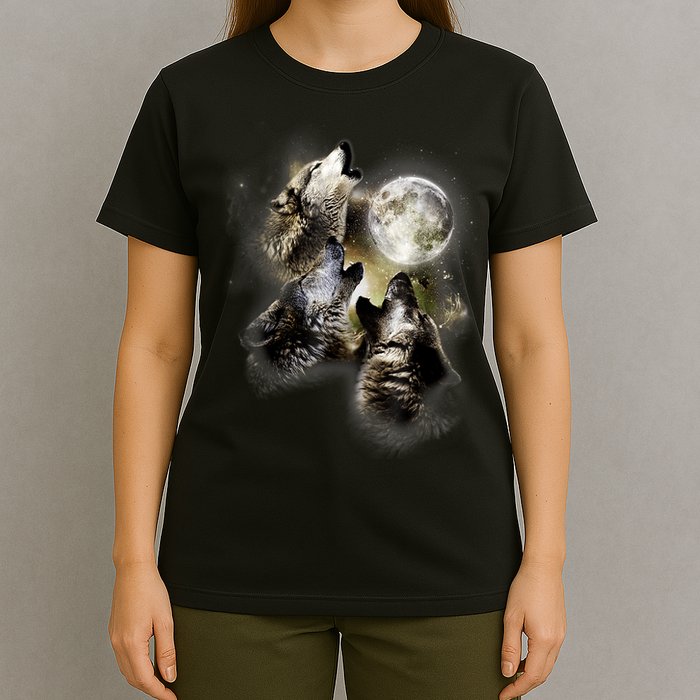 Wolf Shirt Three Wolves Moon Wolf Moon T-Shirt