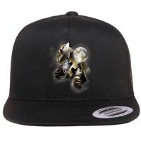 Wolf Shirt Three Wolves Moon Wolf Moon Flatbill Hat