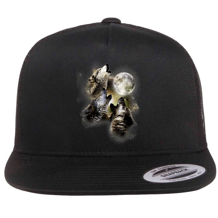 Wolf Shirt Three Wolves Moon Wolf Moon Flatbill Hat