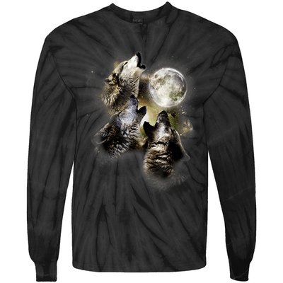 Wolf Shirt Three Wolves Moon Wolf Moon Tie-Dye Long Sleeve Shirt