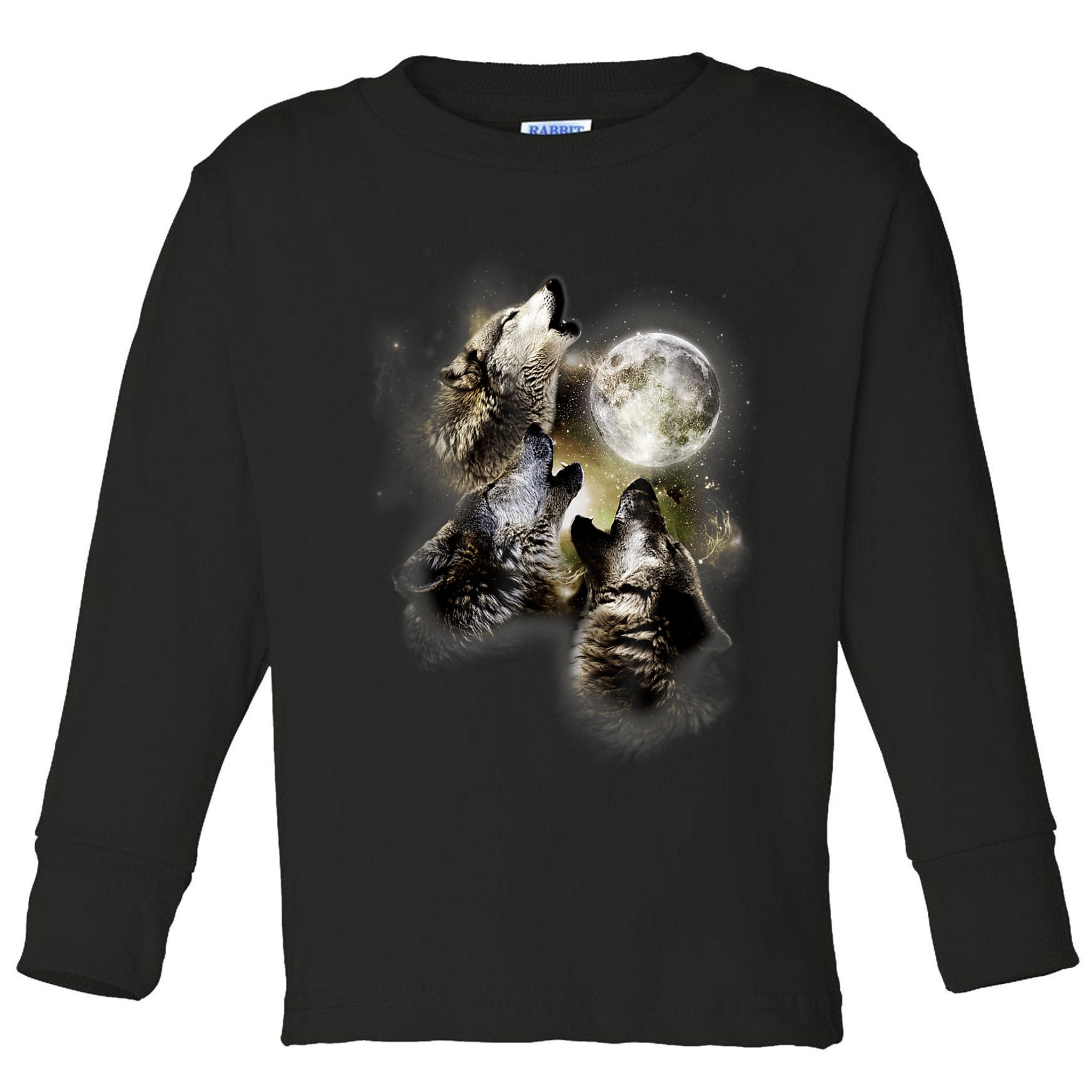 Wolf Shirt Three Wolves Moon Wolf Moon Toddler Long Sleeve Shirt