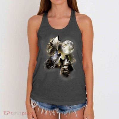 Wolf Shirt Three Wolves Moon Wolf Moon Women's Knotted Racerback Tank