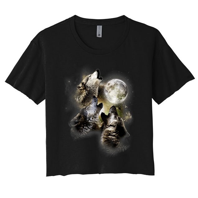 Wolf Shirt Three Wolves Moon Wolf Moon Women's Crop Top Tee