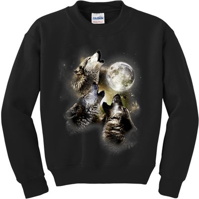 Wolf Shirt Three Wolves Moon Wolf Moon Kids Sweatshirt