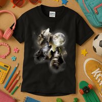 Wolf Shirt Three Wolves Moon Wolf Moon Kids T-Shirt