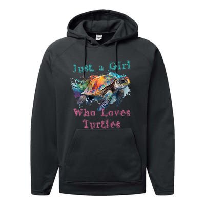 Watercolor Sea Turtle Just a That Loves Turtles Florida Performance Fleece Hoodie