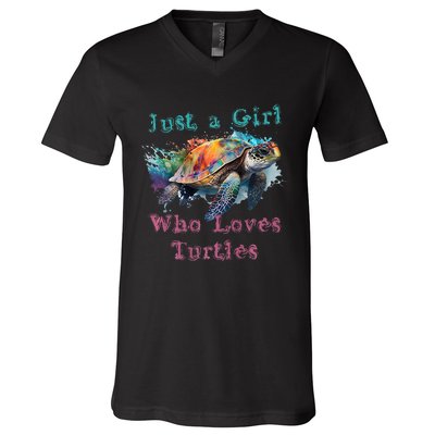 Watercolor Sea Turtle Just a That Loves Turtles Florida V-Neck T-Shirt