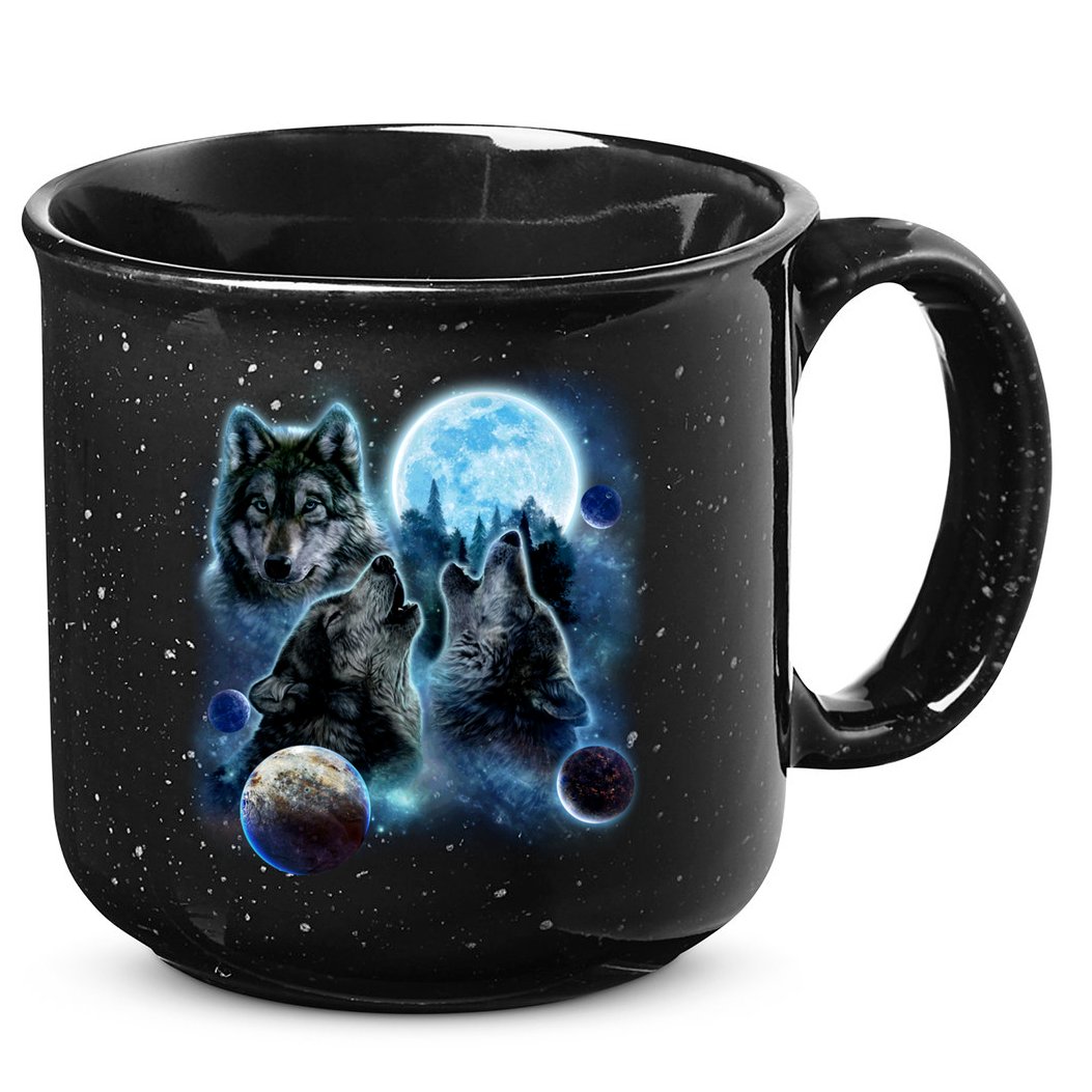 Wolf Shirt Three Wolves Moon Wolf Moon 15oz Campfire Ceramic Mug