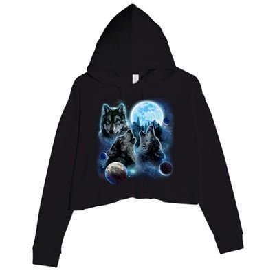 Wolf Shirt Three Wolves Moon Wolf Moon Crop Fleece Hoodie