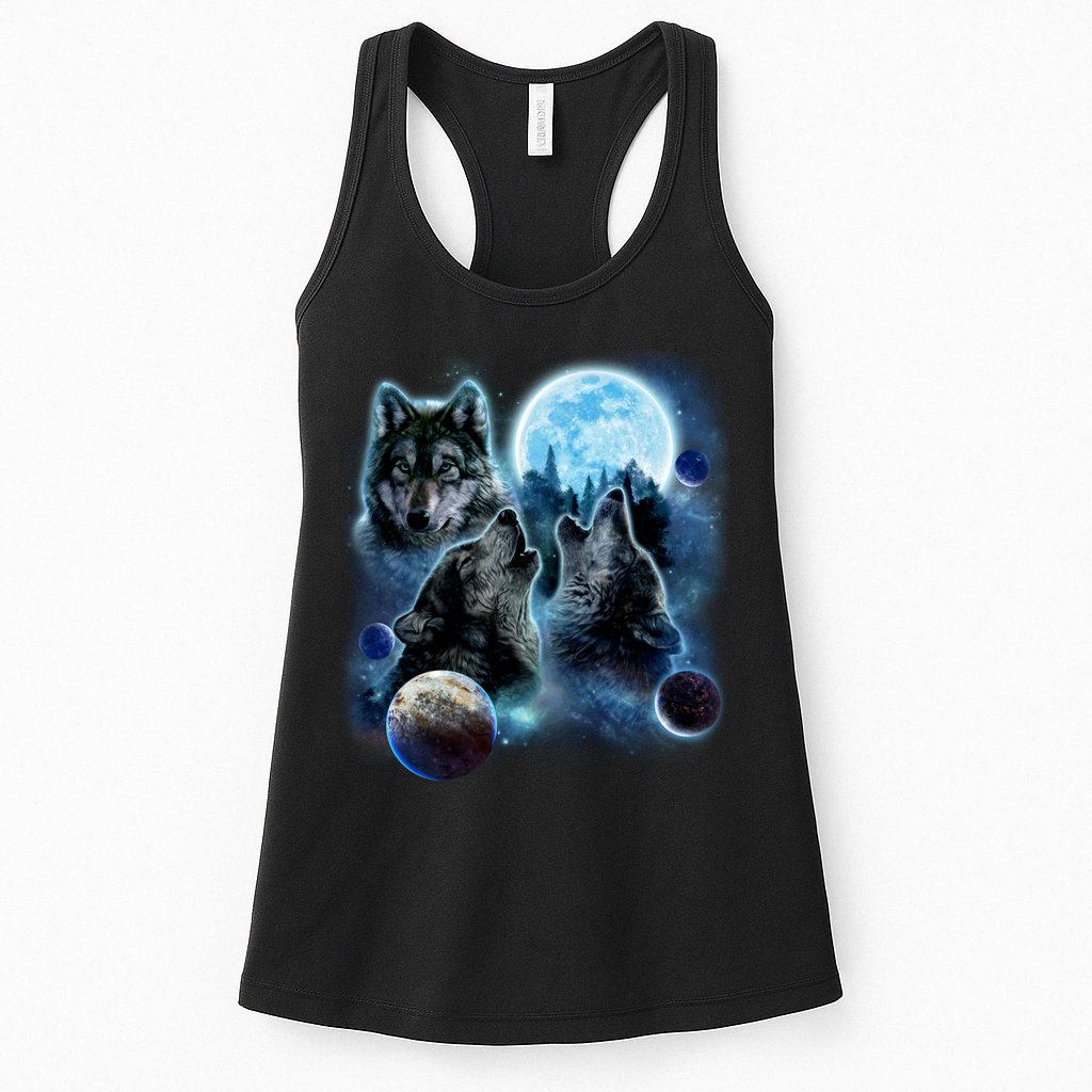 Wolf Shirt Three Wolves Moon Wolf Moon Womens Tank Top