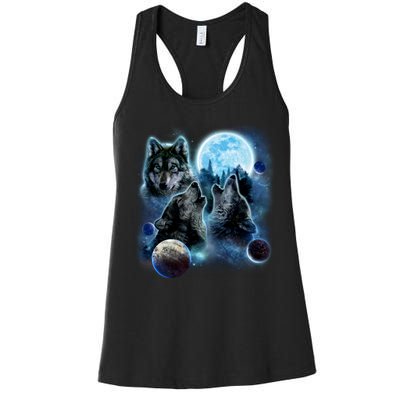 Wolf Shirt Three Wolves Moon Wolf Moon Women's Racerback Tank