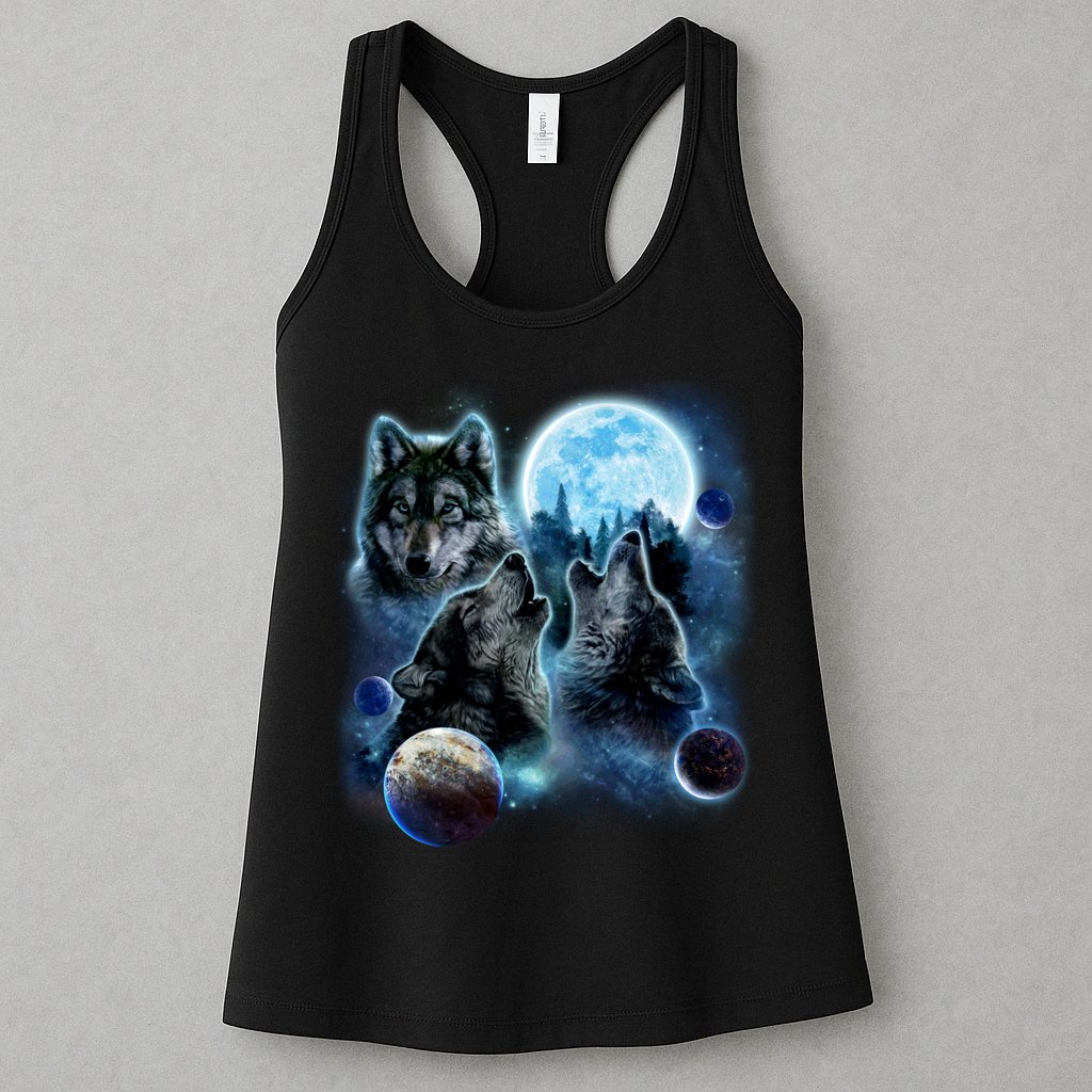 Wolf Shirt Three Wolves Moon Wolf Moon Womens Tank Top