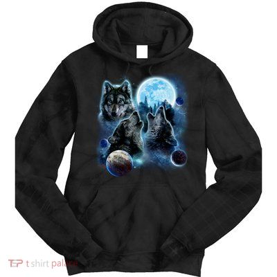 Wolf Shirt Three Wolves Moon Wolf Moon Tie Dye Hoodie