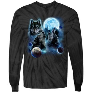 Wolf Shirt Three Wolves Moon Wolf Moon Tie-Dye Long Sleeve Shirt