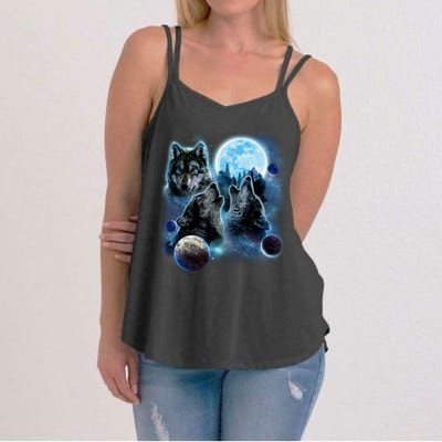 Wolf Shirt Three Wolves Moon Wolf Moon Women's Strappy Tank