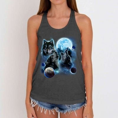 Wolf Shirt Three Wolves Moon Wolf Moon Women's Knotted Racerback Tank