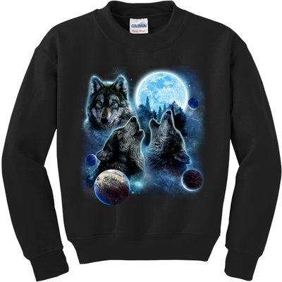 Wolf Shirt Three Wolves Moon Wolf Moon Kids Sweatshirt