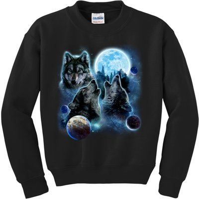 Wolf Shirt Three Wolves Moon Wolf Moon Kids Sweatshirt