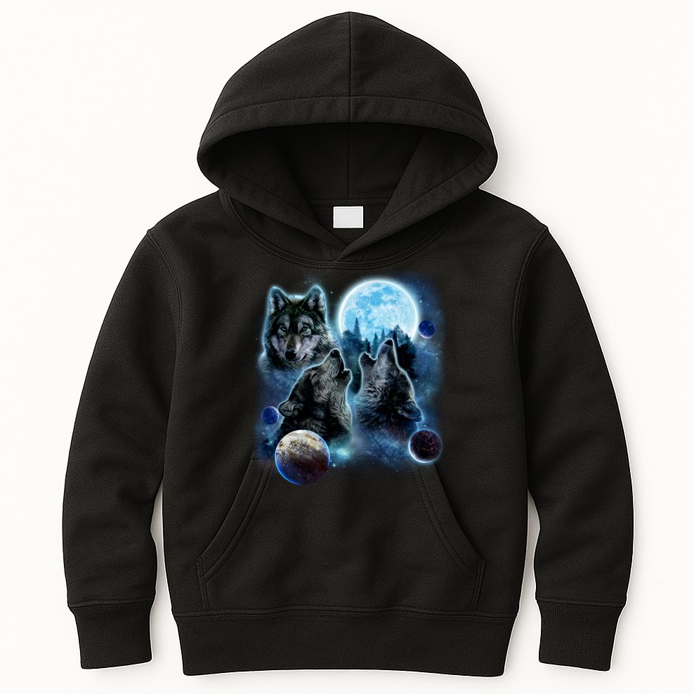 Wolf Shirt Three Wolves Moon Wolf Moon Kids Hoodie