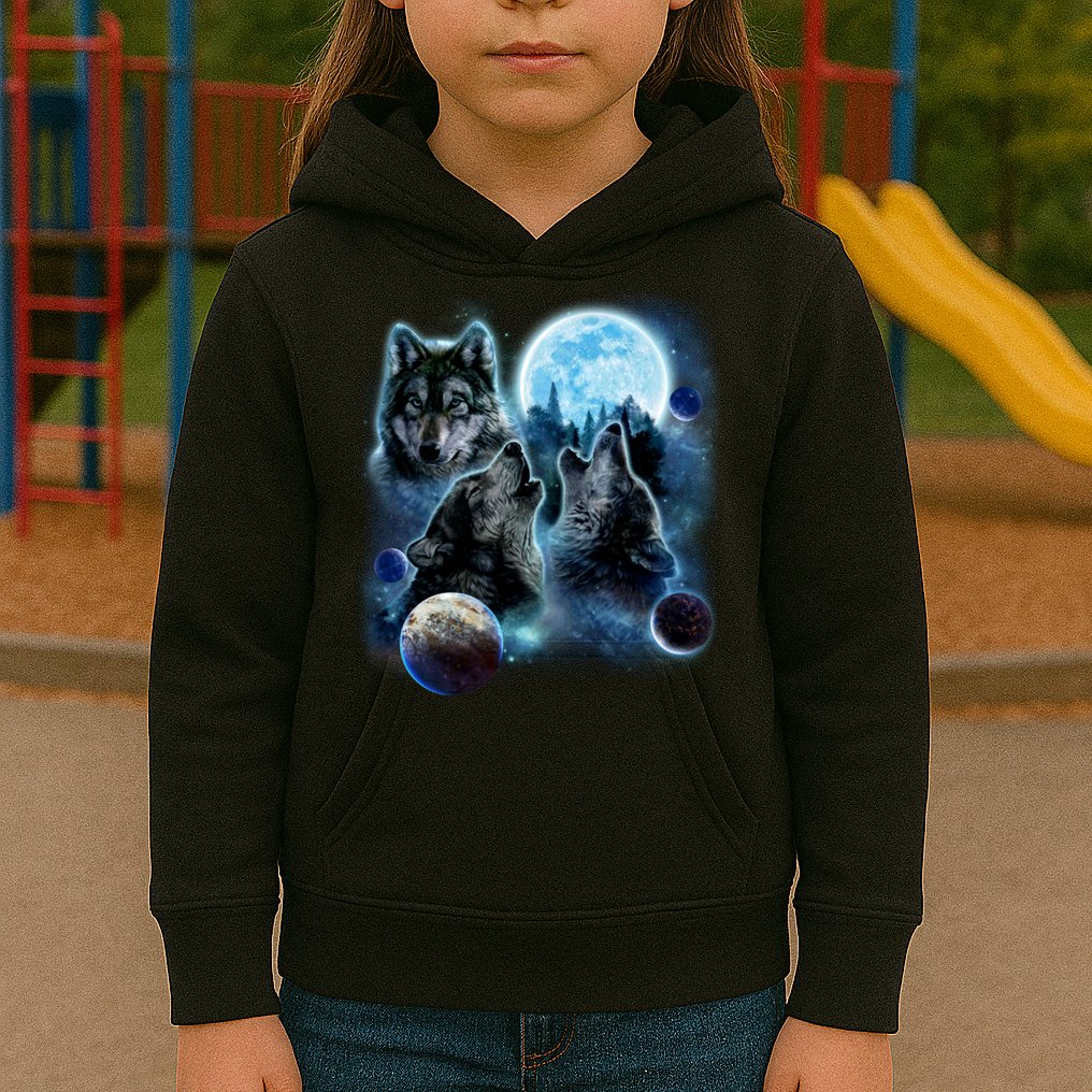 Wolf Shirt Three Wolves Moon Wolf Moon Kids Hoodie