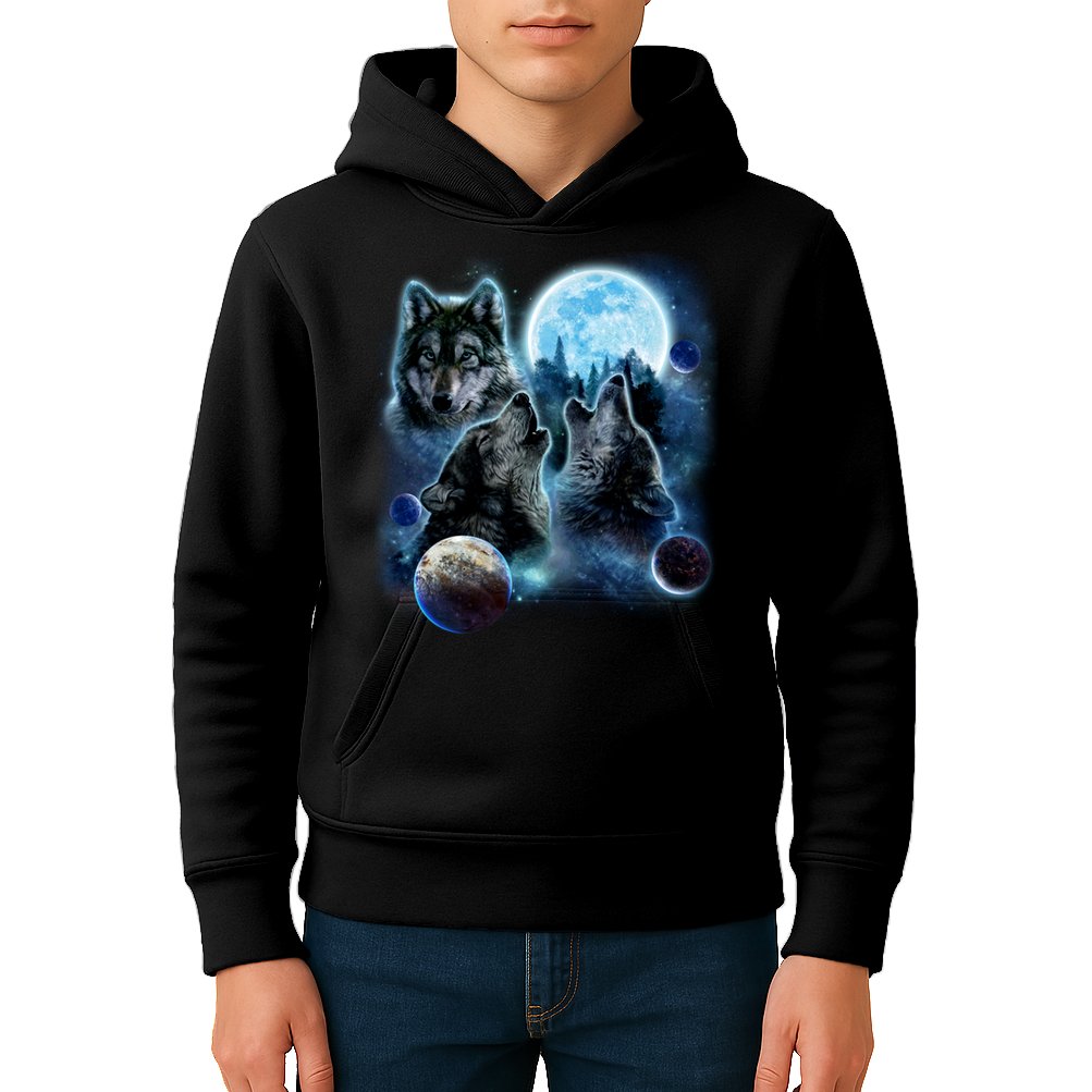 Wolf Shirt Three Wolves Moon Wolf Moon Kids Hoodie