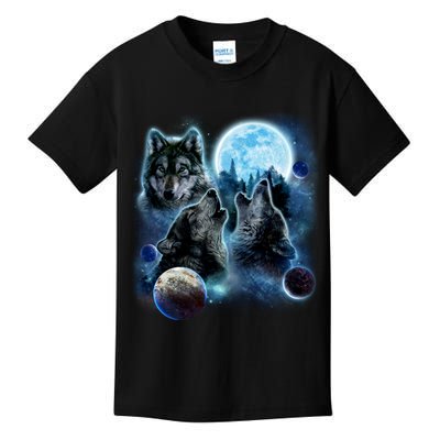 Wolf Shirt Three Wolves Moon Wolf Moon Kids T-Shirt