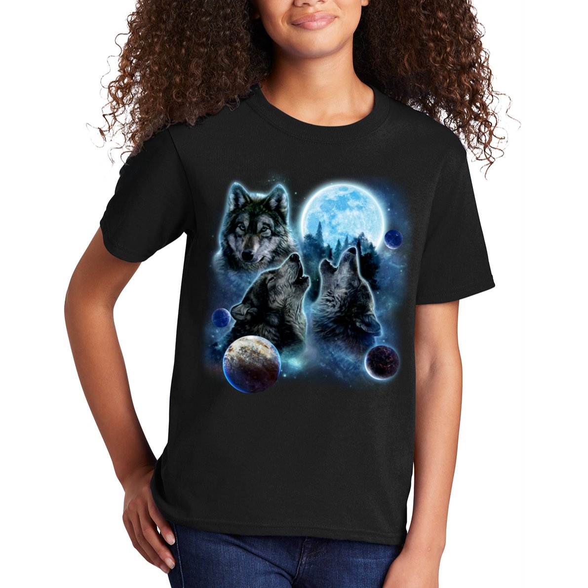 Wolf Shirt Three Wolves Moon Wolf Moon Kids T-Shirt