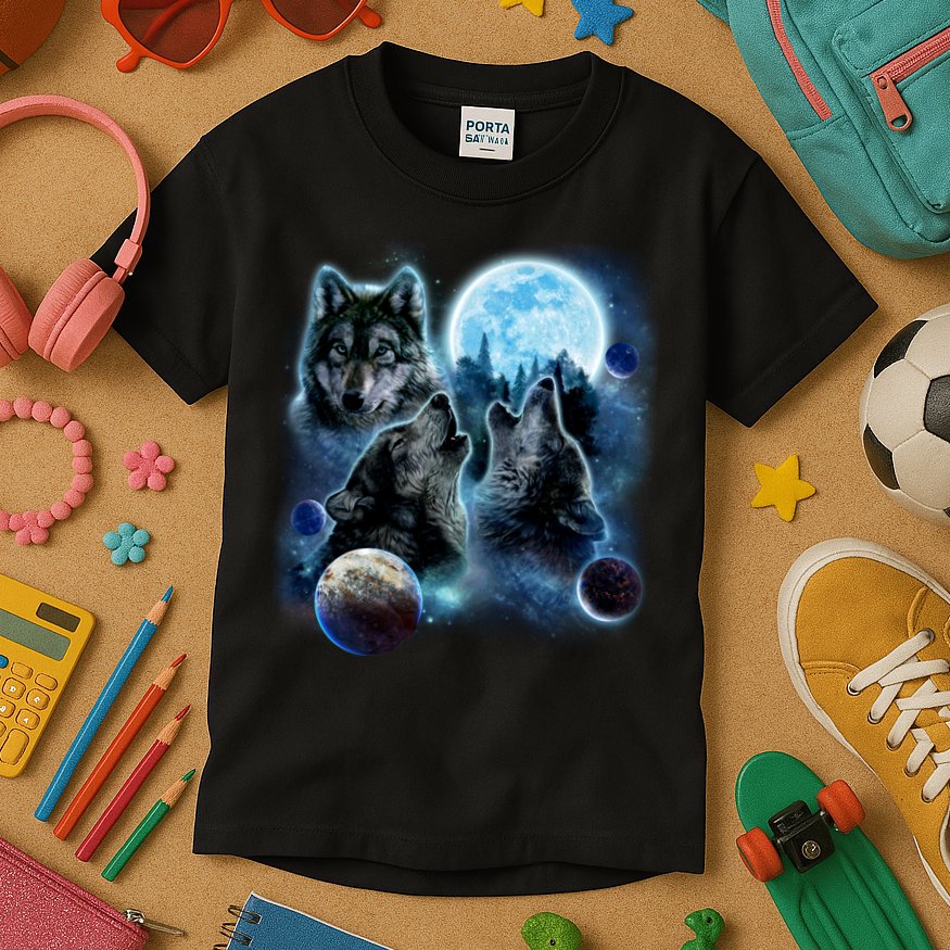 Wolf Shirt Three Wolves Moon Wolf Moon Kids T-Shirt