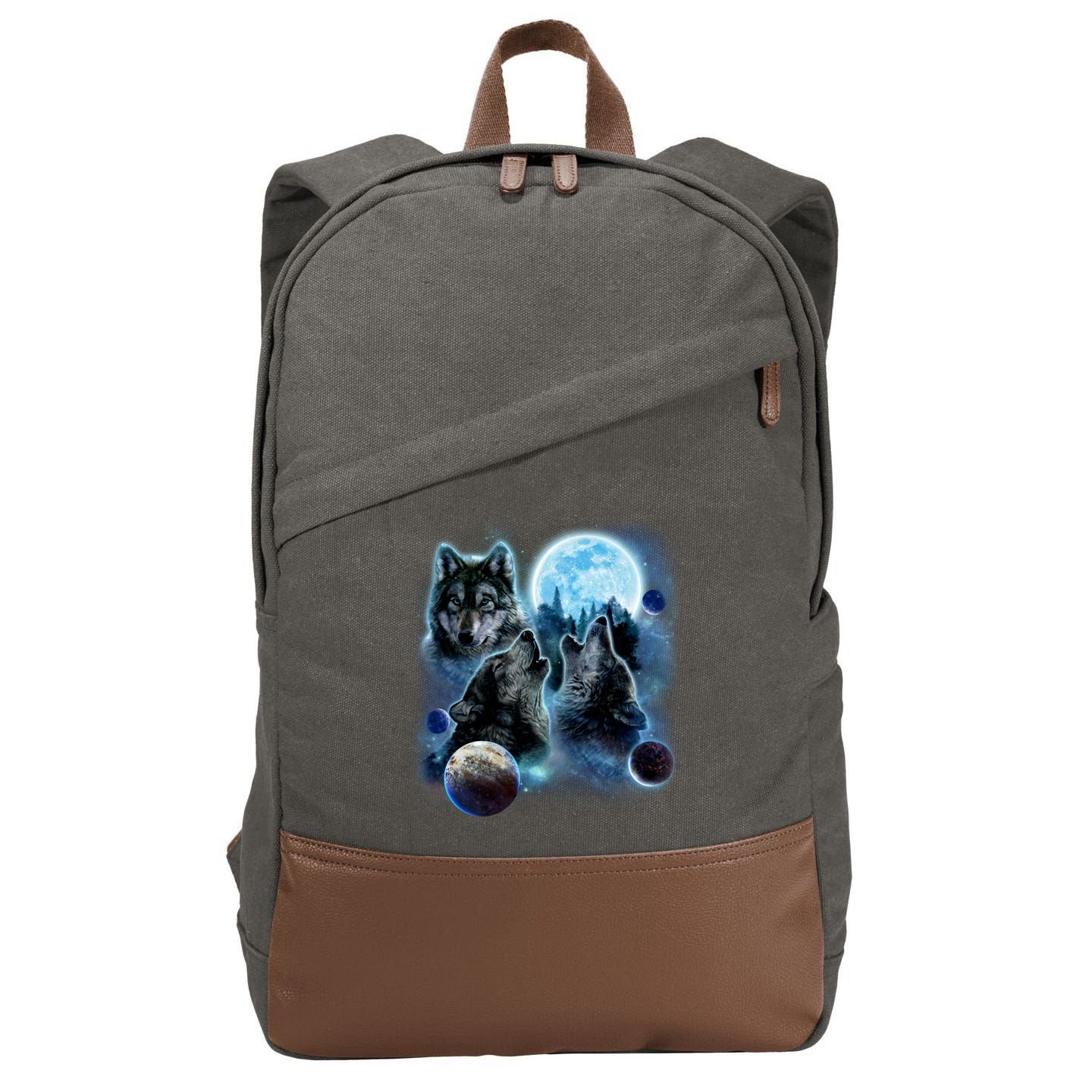 Wolf Shirt Three Wolves Moon Wolf Moon Cotton Canvas Backpack
