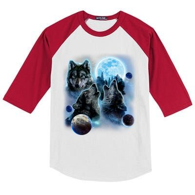 Wolf Shirt Three Wolves Moon Wolf Moon Kids Colorblock Raglan Jersey