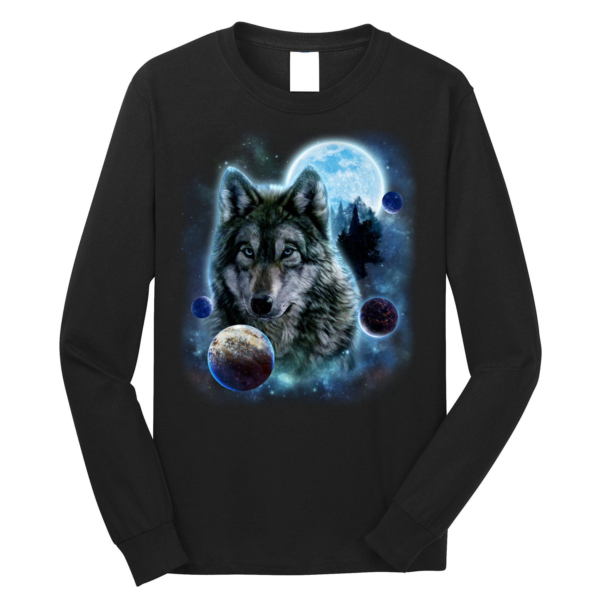Wolf Shirt Three Wolves Moon Wolf Moon Long Sleeve Shirt