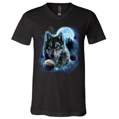 Wolf Shirt Three Wolves Moon Wolf Moon V-Neck T-Shirt