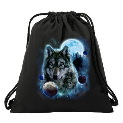 Wolf Shirt Three Wolves Moon Wolf Moon Drawstring Bag